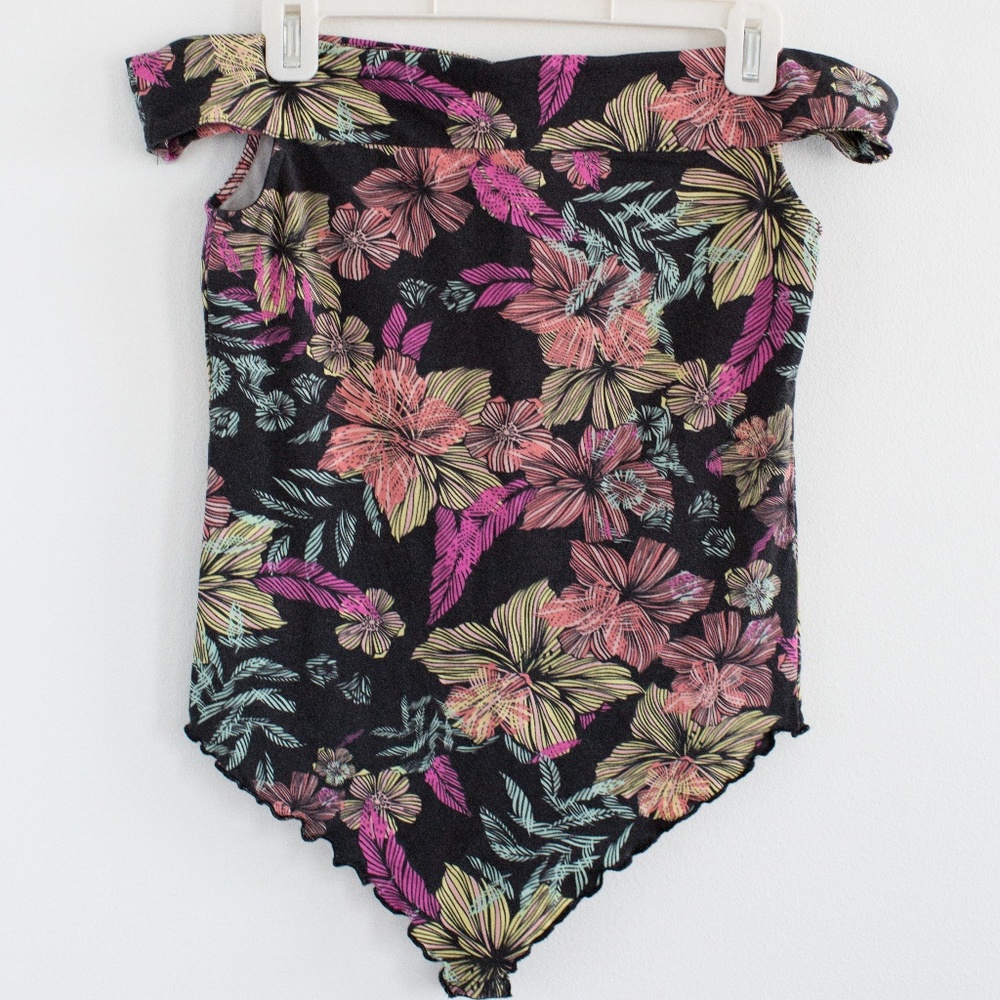 Free People Floral Off-Shoulder Top - Black, Pink, Green